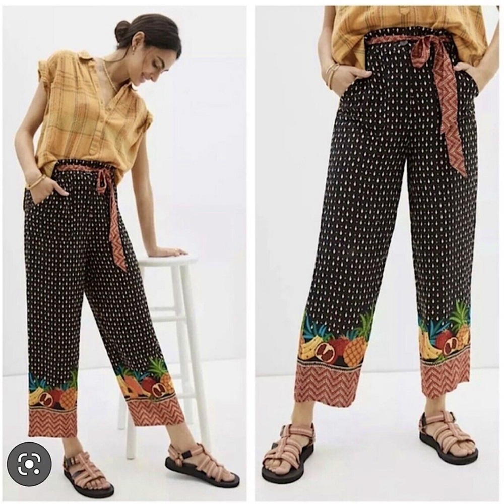FARM RIO TUCKER PAPER-BAG PRINTED PANTS BLACK MOTIF XL - Picture 2 of 9